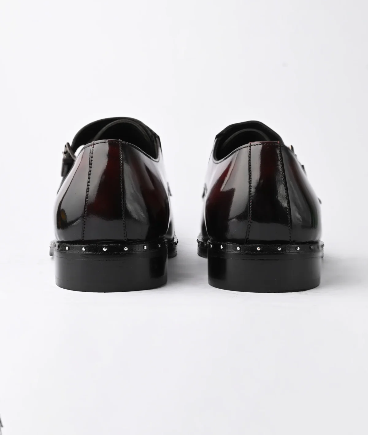 Men's Burgundy Double Monk Strap Formal Shoes with Studded Sole - Image 4