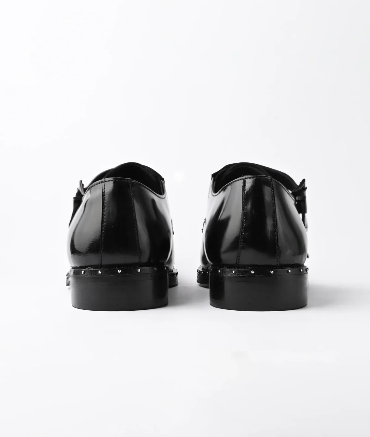 Black Leather Double Monk Strap Shoes with Studded Sole - Image 3