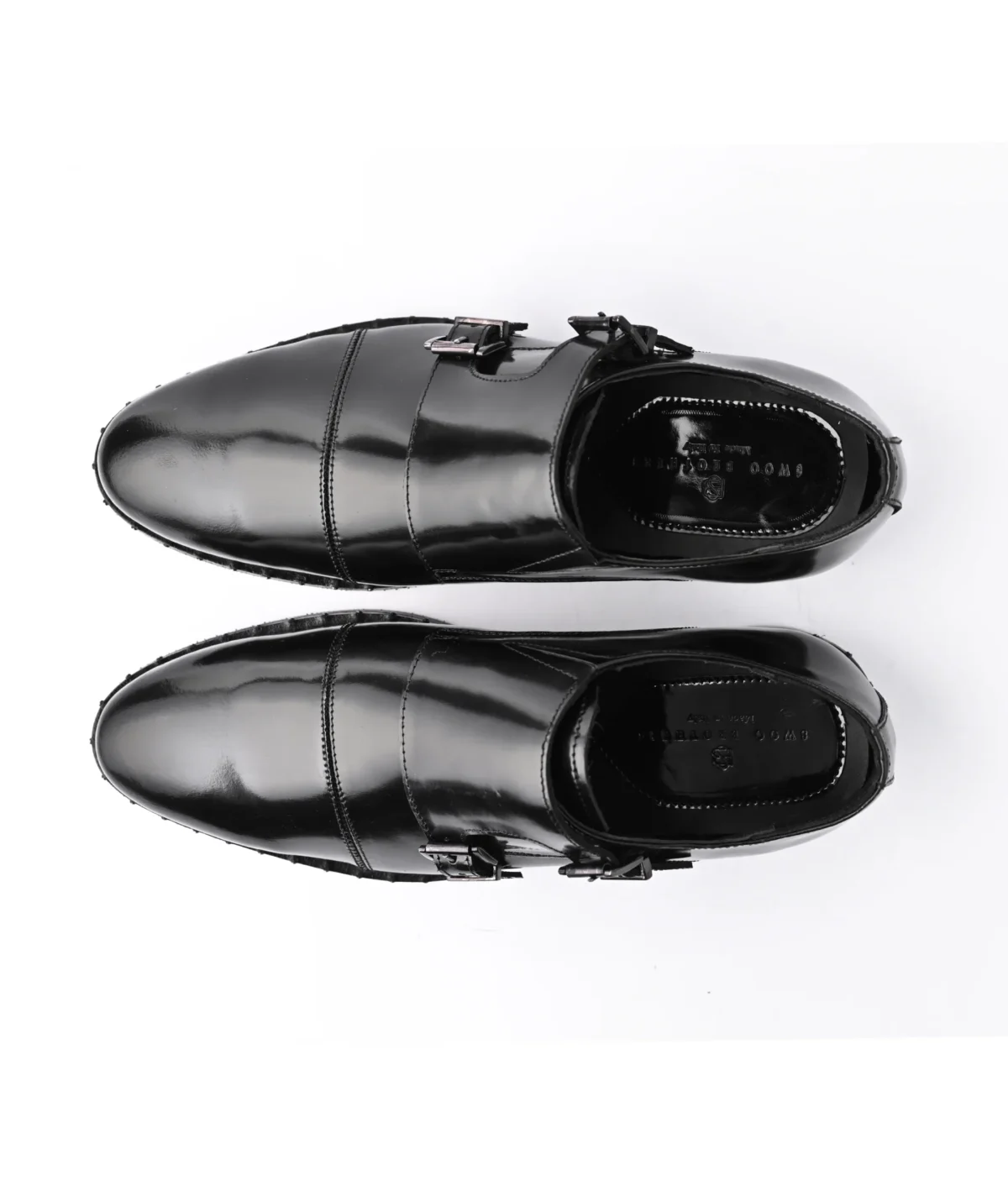 Black Leather Double Monk Strap Shoes with Studded Sole - Image 2