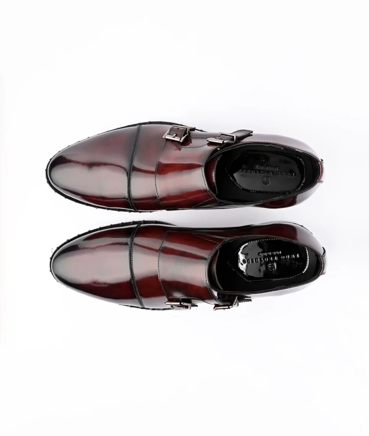 Men's Burgundy Double Monk Strap Formal Shoes with Studded Sole - Image 2