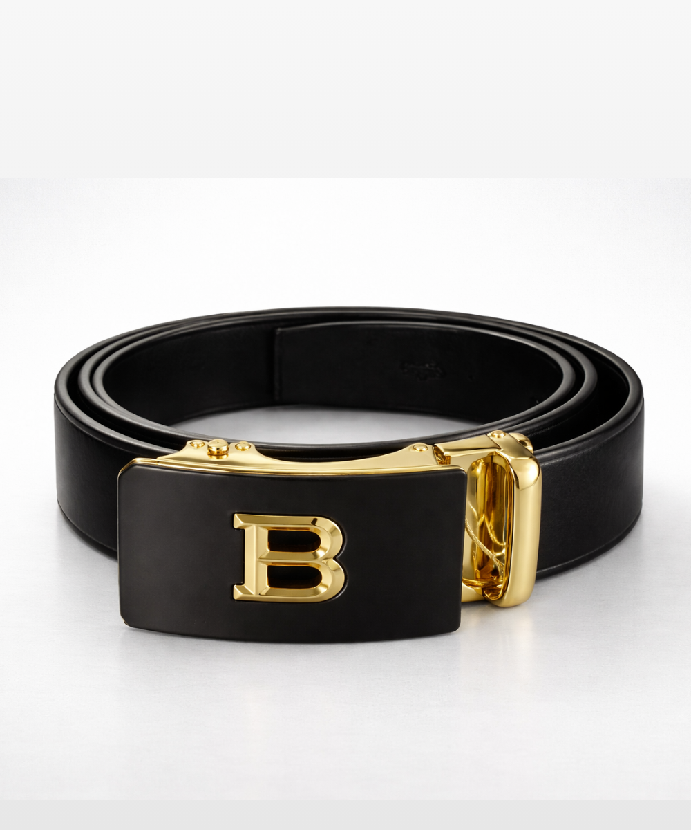 Untitled design (31) Luxury “B” Gold Buckle Belt – 100% Genuine Leather Automatic Strap - Image 1