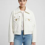 Candy White Boxed Texture Leather Jacket
