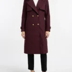 Cozy Long Overcoat for Fashionable Ladies Maroon