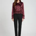 Refined Ladies Jacket Faux Leather Finish Maroon