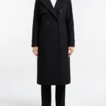 Premium Ladies Long Coat in Luxe Wool Black