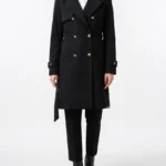 Chic Long Trench Coat for Ladies Black