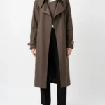 Classic Women's Long Coat in Soft Fabric Brown