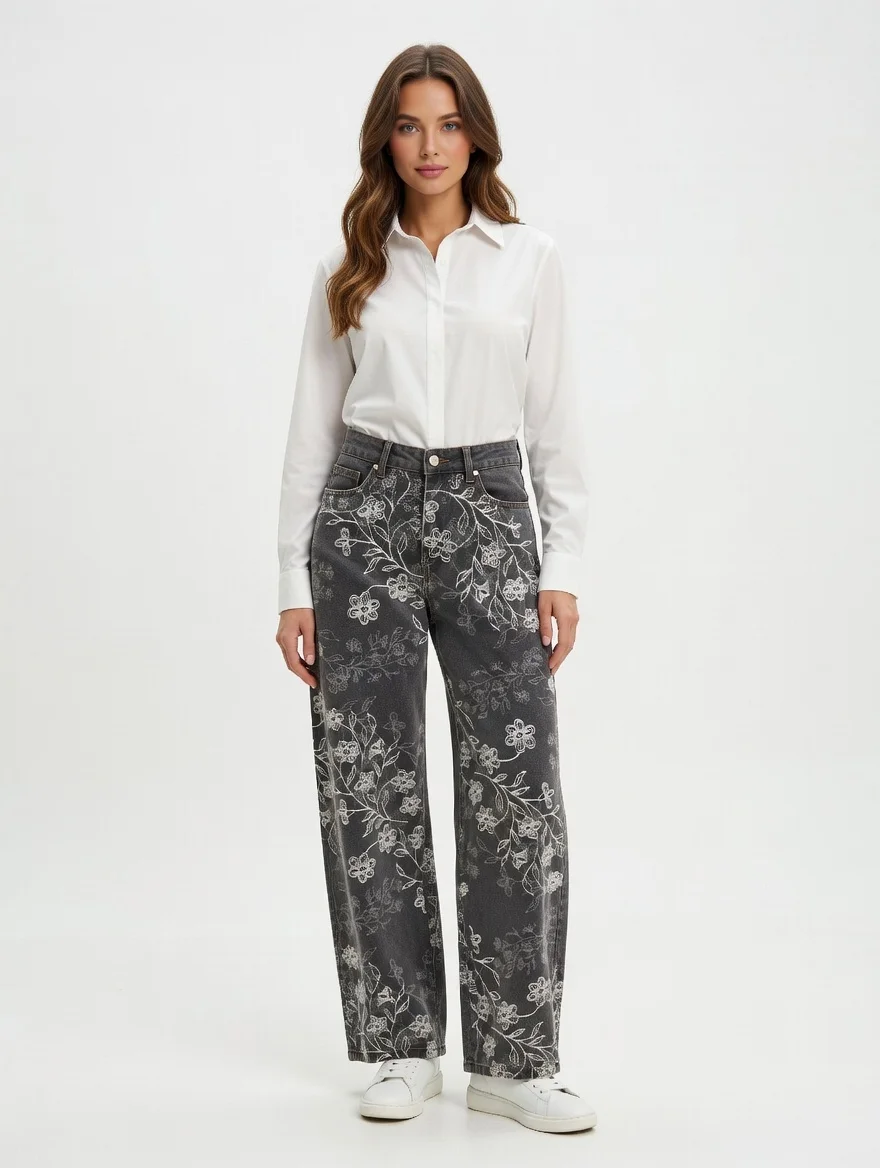 image Ladies Jeans Wide Leg Soft Stretch - Image 1